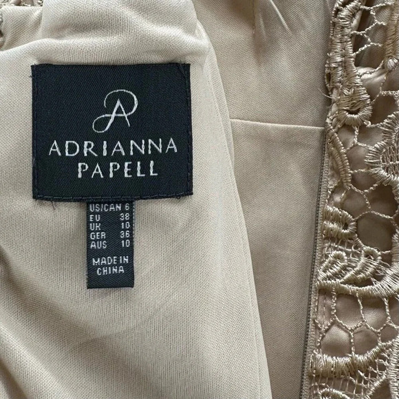 Adrianna Papell Dress Size 6 Lace Overlay Sheath Boat Neck Sleeveless Beige - Picture 9 of 12